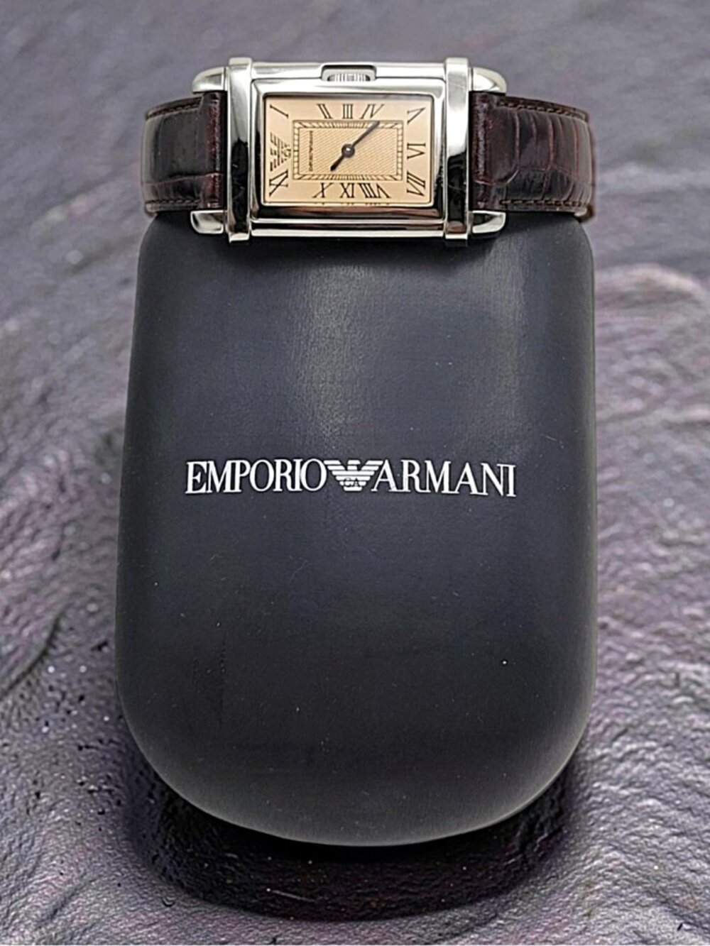 Emporio Armani Tank Watch. Swiss Parts. Genuine Leather Strap. Original Box.